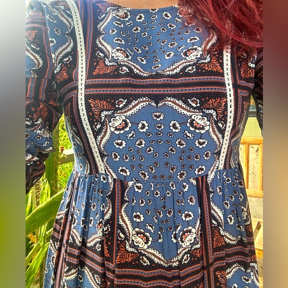 Boho Floral Evil Eye Dress 1960s 70s style wild blue x sodie robertson lace - Picture 9 of 9